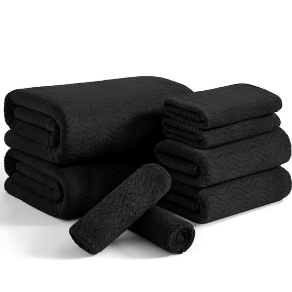 Beartech 8 Piece Microfiber Bath Towel Set ,2 Oversized Bath Sheet,2 Hand Towels,4 Washcloths, Extra Large, Soft & Less Lint Bathroom Towels Highly Absorbent Quick Dry Towels-Black