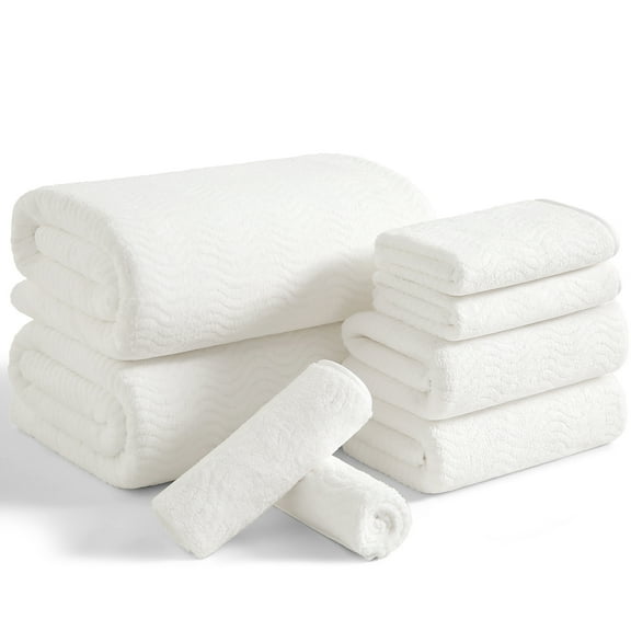Beartech 8 Piece Microfiber Bath Towel Set ,2 Oversized Bath Sheet,2 Hand Towels,4 Washcloths, Extra Large, Soft & Less Lint Bathroom Towels Highly Absorbent Quick Dry Towels-White