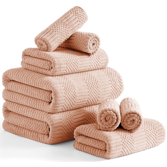 Beartech 8 Piece Microfiber Bath Towels Set - 2 Bath sheet, 2 Hand Towel, 4 Washcloths, Soft, Highly Absorbent, Quick Dry & Less Lint Shower towel for Bathroom, Hotel