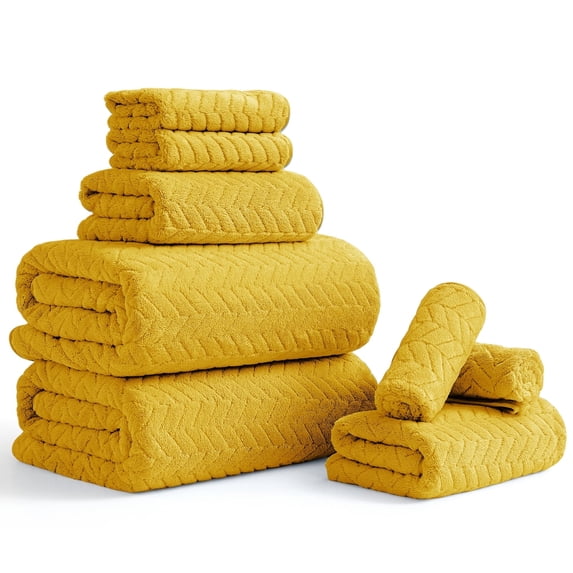 Beartech 8 Piece Microfiber Bath Towels Set - 2 Bath sheet, 2 Hand Towel, 4 Washcloths, Soft, Highly Absorbent, Quick Dry & Less Lint Shower towel for Bathroom, Hotel-Ginger