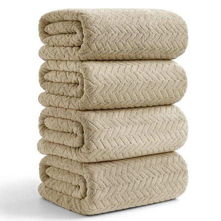 Beartech 4 Pack Microfiber Bath Towels Set - 4 Bath sheet,Soft Family Towel, Highly Absorbent Towel, Quick Dry & Less Lint Shower towel for Bathroom, Hotel-Camel
