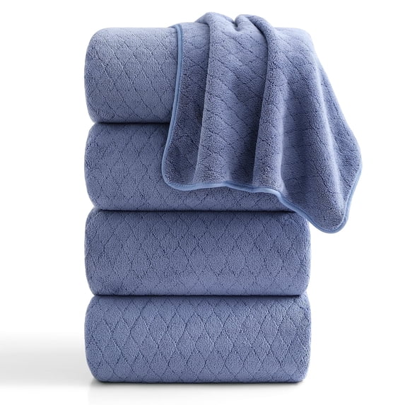 Beartech 4 Pack Large Size Microfiber Bath Towel Set 35×70 IN, Soft Highly Absorbent Quick Dry Bath Towels, Lint Resistant Multipurpose Bathroom Towels for Family Home Hotel Spa, Purple Blue