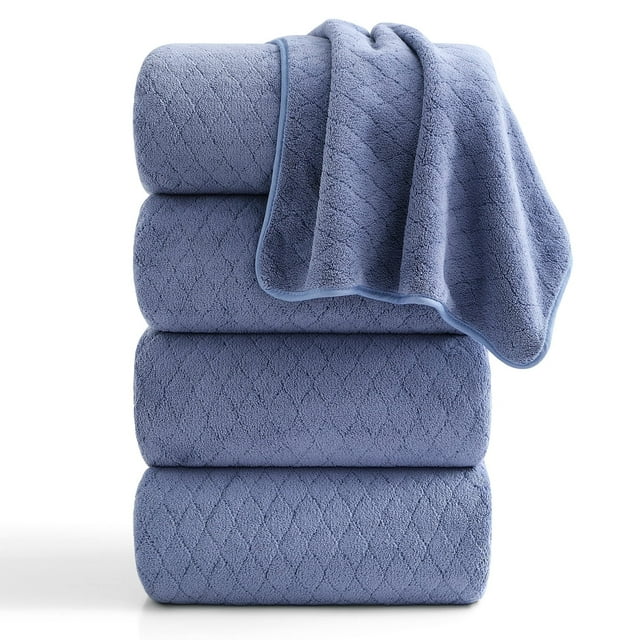 Beartech 4 Pack Microfiber Bath Towels Set - Soft Bathroom Towels,Lightweight Towels Highly Absorbent Family Towels, Quick Dry & Less Lint Shower towels for Hotel, Spa-Purple Blue
