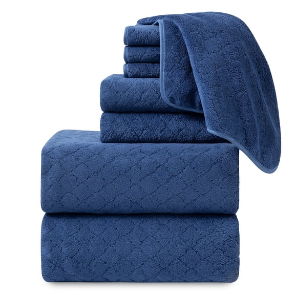 Beartech 8‑Piece Microfiber Bath Towel Set, 2 Bath Sheets, 2 Hand Towels, 4 Washcloths, Ultra Soft Highly Absorbent Quick‑Dry Less‑Lint Machine Washable Towels for Bathroom Spa Hotel Gym, Navy Blue