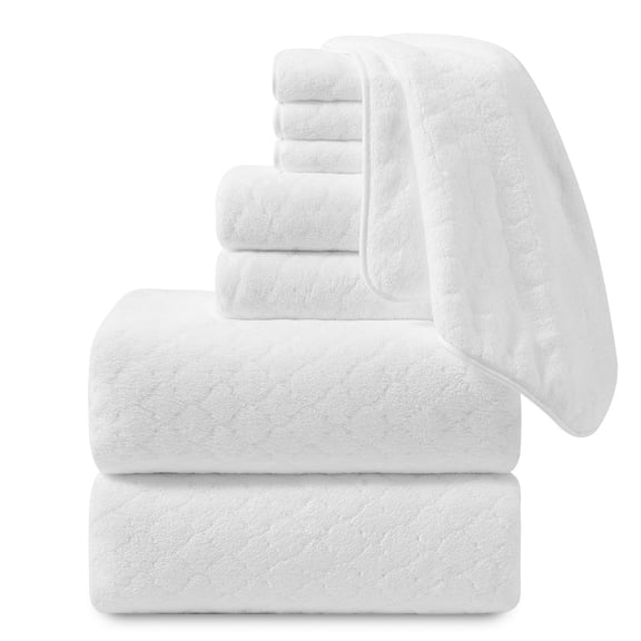 Beartech 8‑Piece Microfiber Bath Towel Set, 2 Bath Sheets, 2 Hand Towels, 4 Washcloths, Ultra Soft Highly Absorbent Quick‑Dry Less‑Lint Machine Washable Towels for Bathroom Spa Hotel Gym, White