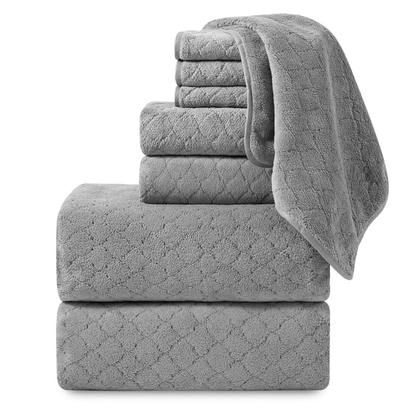 Beartech 8‑Piece Microfiber Bath Towel Set, 2 Bath Sheets, 2 Hand Towels, 4 Washcloths, Ultra Soft Highly Absorbent Quick‑Dry Less‑Lint Machine Washable Towels for Bathroom Spa Hotel Gym, Dark Gray