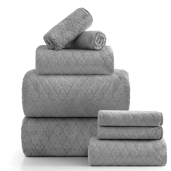 Beartech 8 Piece Microfiber Bath Towels Set - 2 Bath sheets,2 Hand Towels,4 Washcloths,Soft & Highly Absorbent Family Towels,Quick Dry & Less Lint Shower towels for Bathroom,Spa-Dark Gray