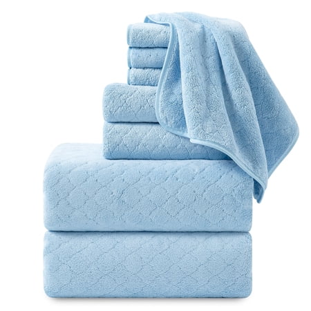 Beartech 8-Piece Microfiber Bath Towel Set, 2 Bath Sheets, 2 Hand Towels, 4 Washcloths, Ultra Soft Highly Absorbent Quick-Dry Less-Lint Machine Washable Towels for Bathroom Spa Hotel Gym, Blue