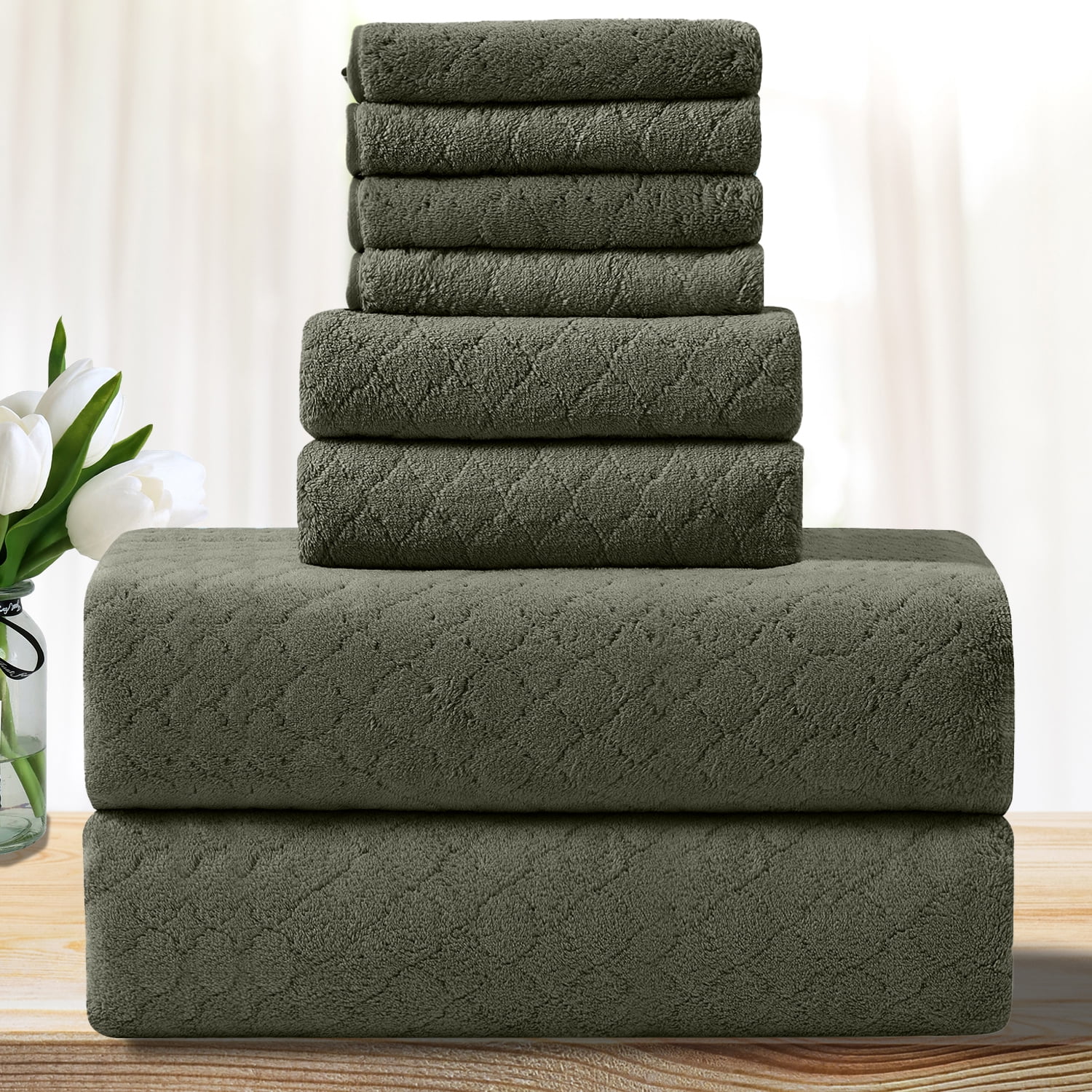 Anray Home Bath Towel Set 8 Pcs Ultra Soft Microfiber Bathroom Towel ...
