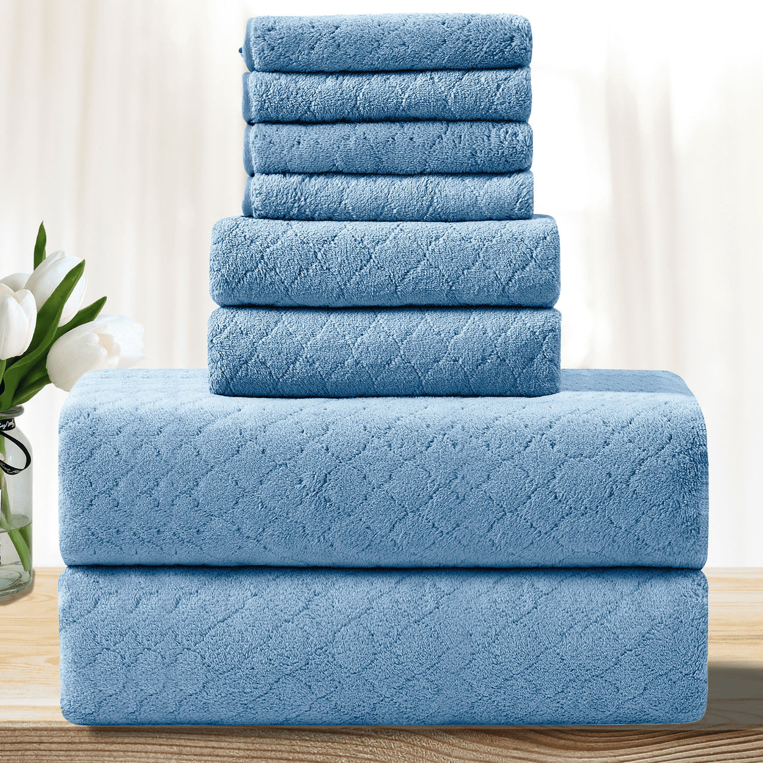 Anray Home Thick XLarge 8 Pcs Bath Towel Set, Ultra Soft Microfiber ...