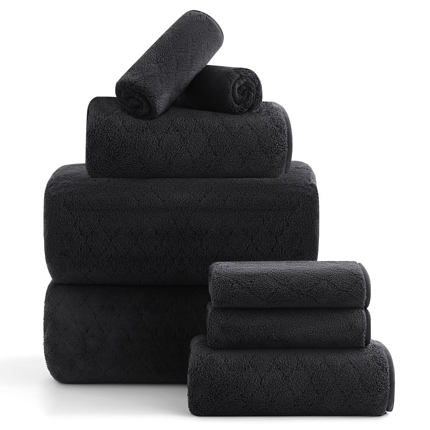 Beartech 8 Piece Microfiber Bath Towels Set - 2 Bath sheets,2 Hand Towels,4 Washcloths,Soft & Highly Absorbent Family Towels,Quick Dry & Less Lint Shower towels for Bathroom,Spa-Black