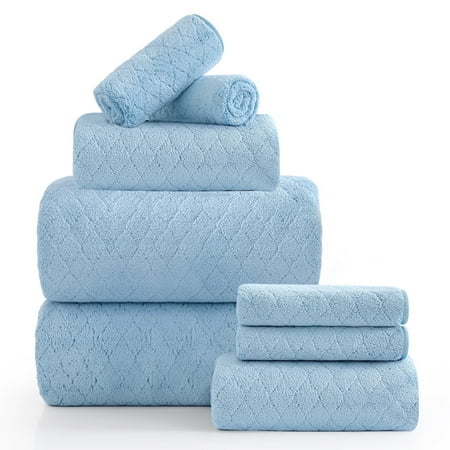 Beartech 8 Piece Microfiber Bath Towels Set - 2 Bath sheets,2 Hand Towels,4 Washcloths,Soft & Highly Absorbent Family Towels,Quick Dry & Less Lint Shower towels for Bathroom,Spa-Blue