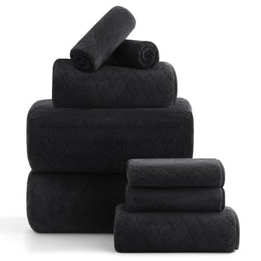 Beartech 8 Piece Microfiber Bath Towels Set - 2 Bath sheet, 2 Hand, 4 Washcloths, Soft, Highly Absorbent, Quick Dry & Less Lint Shower towel for Bathroom, Hotel, Spa-Black