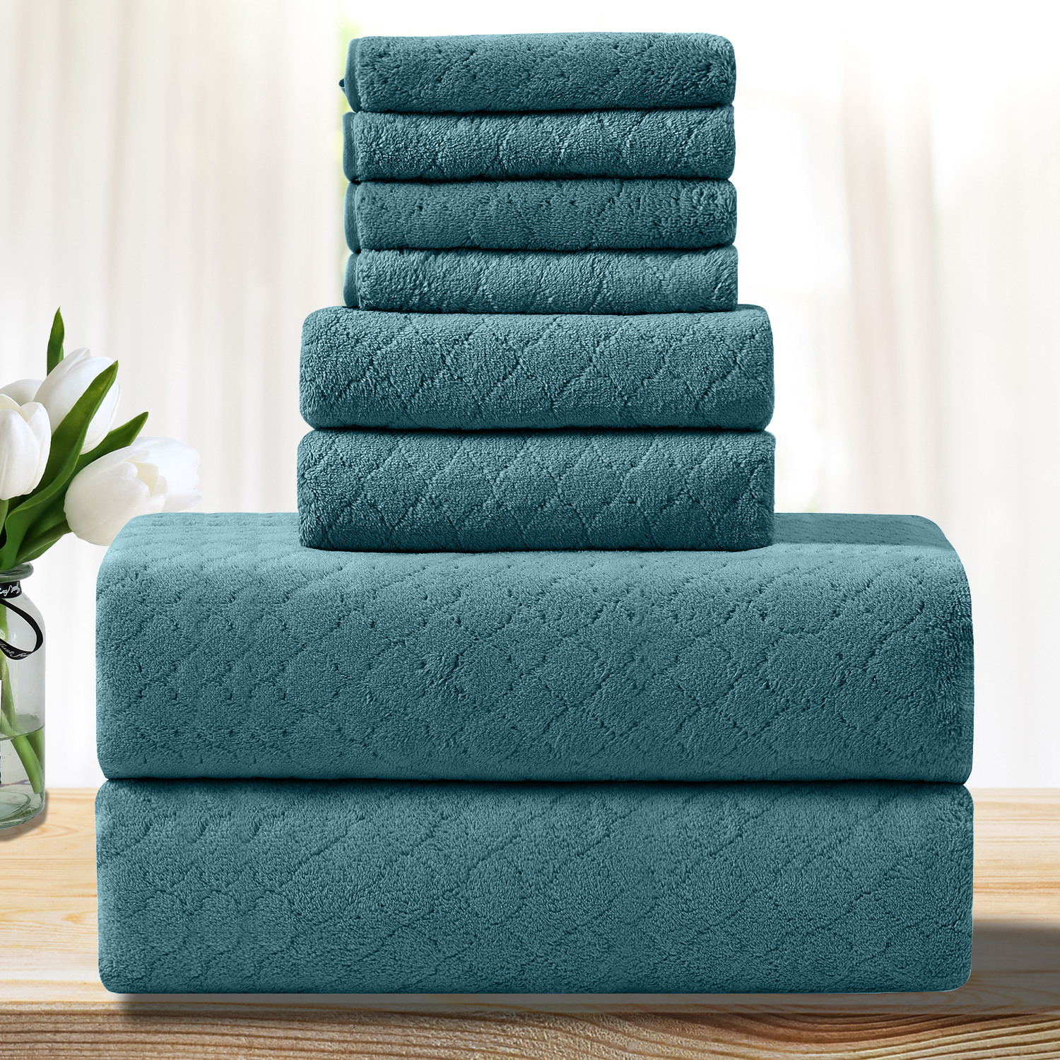 Anray Home Bath Towel Set 8 Pcs Ultra Soft Microfiber Bathroom Towel ...