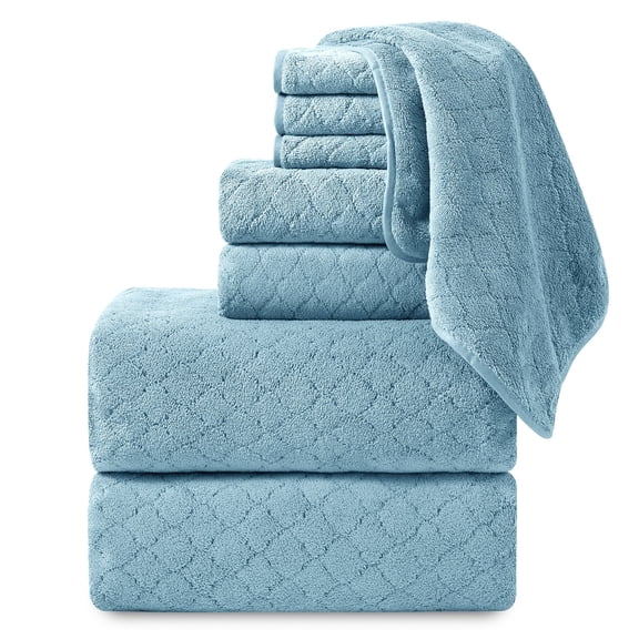 Beartech 8‑Piece Microfiber Bath Towel Set, 2 Bath Sheets, 2 Hand Towels, 4 Washcloths, Ultra Soft Highly Absorbent Quick‑Dry Less‑Lint Machine Washable Towels for Bathroom Spa Hotel Gym, Green Pine