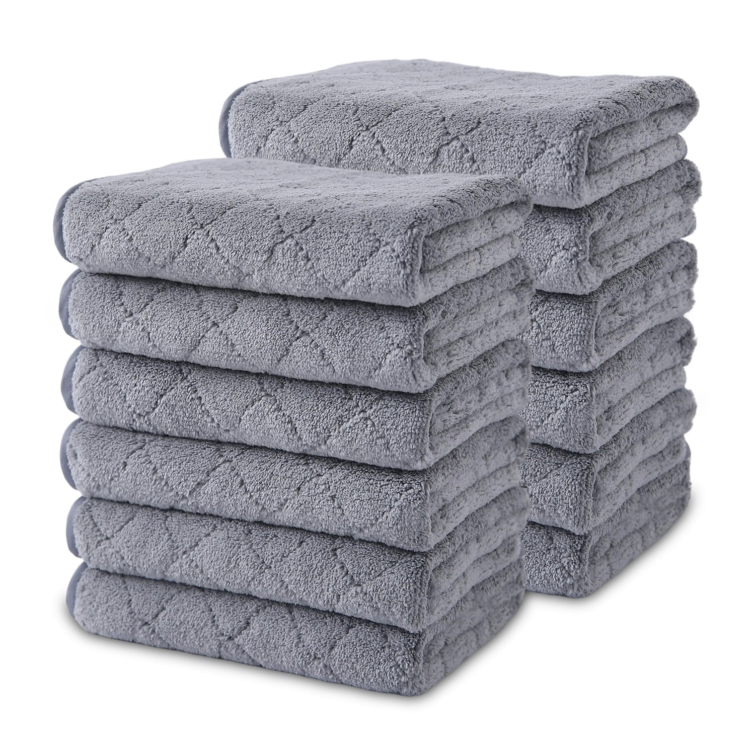 Beartech Microfiber Washcloths 12 Pack,13"x13" Quick Dry Ultra Soft and Highly Absorbent Washcloths for Bathroom,Kitchen Dish Towels -Dark Gray