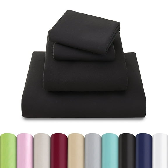 Beartech Polyester Bed Sheets Set 4 Piece King Size Sheet Set, Soft & Lightweight And Breathable Bedding Set, Fitted Sheet, Flat Sheet & 2 Pillowcases-Black