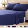thumbnail image 1 of Beartech Polyester Bed Sheets Set 4 Piece King Size Sheet Set, Soft & Lightweight And Breathable Bedding Set, Fitted Sheet, Flat Sheet & 2 Pillowcases-Dark Blue, 1 of 10