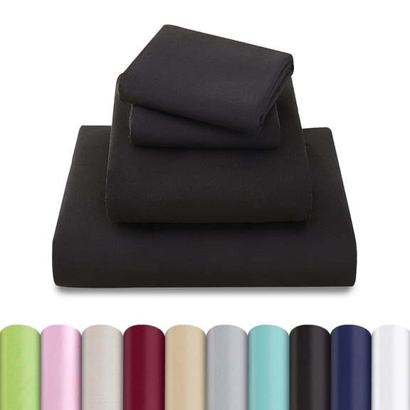 Beartech Polyester Bed Sheets Set 4 Piece Queen/Full Size Sheet Set, Soft & Lightweight And Breathable Bedding Set, Fitted Sheet, Flat Sheet & 2 Pillowcases-Black