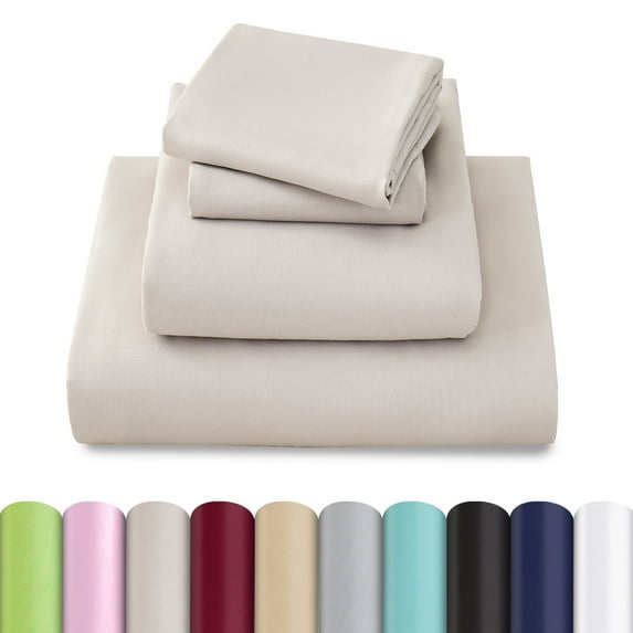 Beartech Polyester Bed Sheets Set 4 Piece Queen/Full Size Sheet Set, Soft & Lightweight And Breathable Bedding Set, Fitted Sheet, Flat Sheet & 2 Pillowcases-Champagne