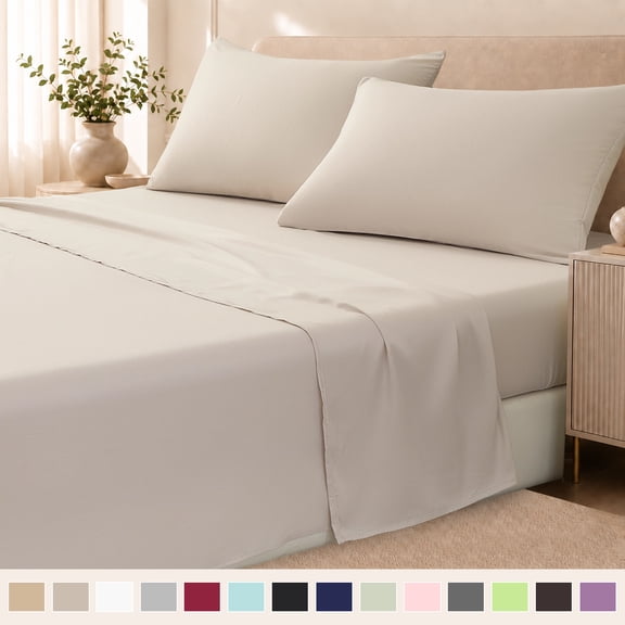Beartech Polyester Bed Sheets Set 4 Piece Queen/Full Size Sheet Set, Soft & Lightweight And Breathable Bedding Set, Fitted Sheet, Flat Sheet & 2 Pillowcases-Champagne