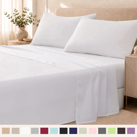 Beartech 4-Piece Microfiber Queen/Full Size Bed Sheets Set, Soft Breathable, 14-Inch Deep Pocket Fitted Sheet, Flat Sheet & 2 Pillowcases, White
