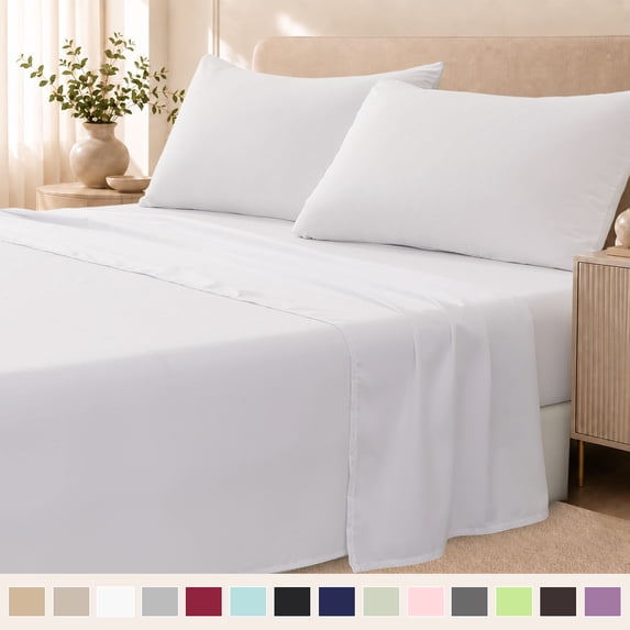 Beartech Polyester Bed Sheets Set 4 Piece Queen/Full Size Sheet Set, Soft & Lightweight And Breathable Bedding Set, Fitted Sheet, Flat Sheet & 2 Pillowcases-White