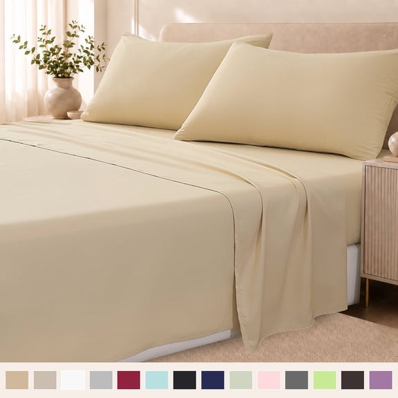 Beartech Polyester Bed Sheets Set 4 Piece Twin Size Sheet Set, Soft & Lightweight And Breathable Bedding Set, Fitted Sheet, Flat Sheet & 2 Pillowcases-Khaki