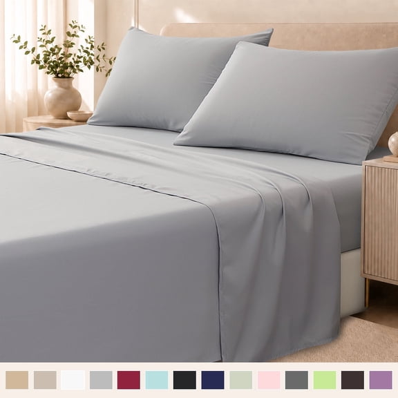 Beartech 4-Piece Microfiber Twin Size Bed Sheets Set, Soft Breathable, 14-Inch Deep Pocket Fitted Sheet, Flat Sheet & 2 Pillowcases, Light Gray