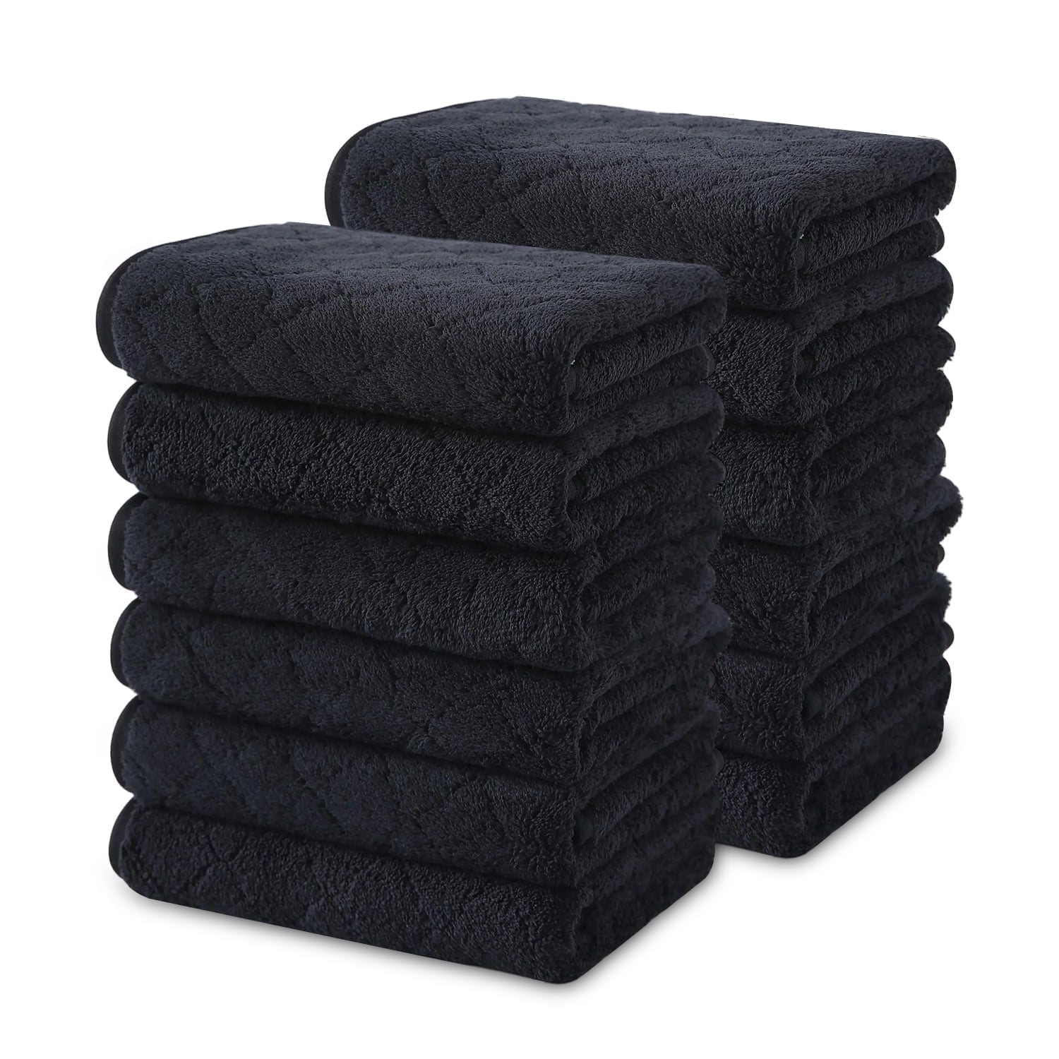 Beartech Microfiber Washcloths 12 Pack,13"x13" Quick Dry Ultra Soft and Highly Absorbent Washcloths for Bathroom,Kitchen Dish Towels -Black