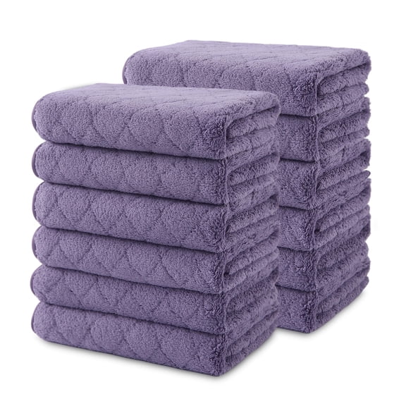 Beartech Microfiber Washcloths 12 Pack,13"x13" Quick Dry Ultra Soft and Highly Absorbent Washcloths for Bathroom,Kitchen Dish Towels -Dark Purple