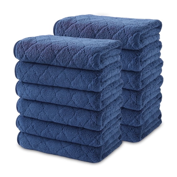 Beartech Microfiber Washcloths 12 Pack,13"x13" Quick Dry Ultra Soft and Highly Absorbent Washcloths for Bathroom,Kitchen Dish Towels -Navy Blue