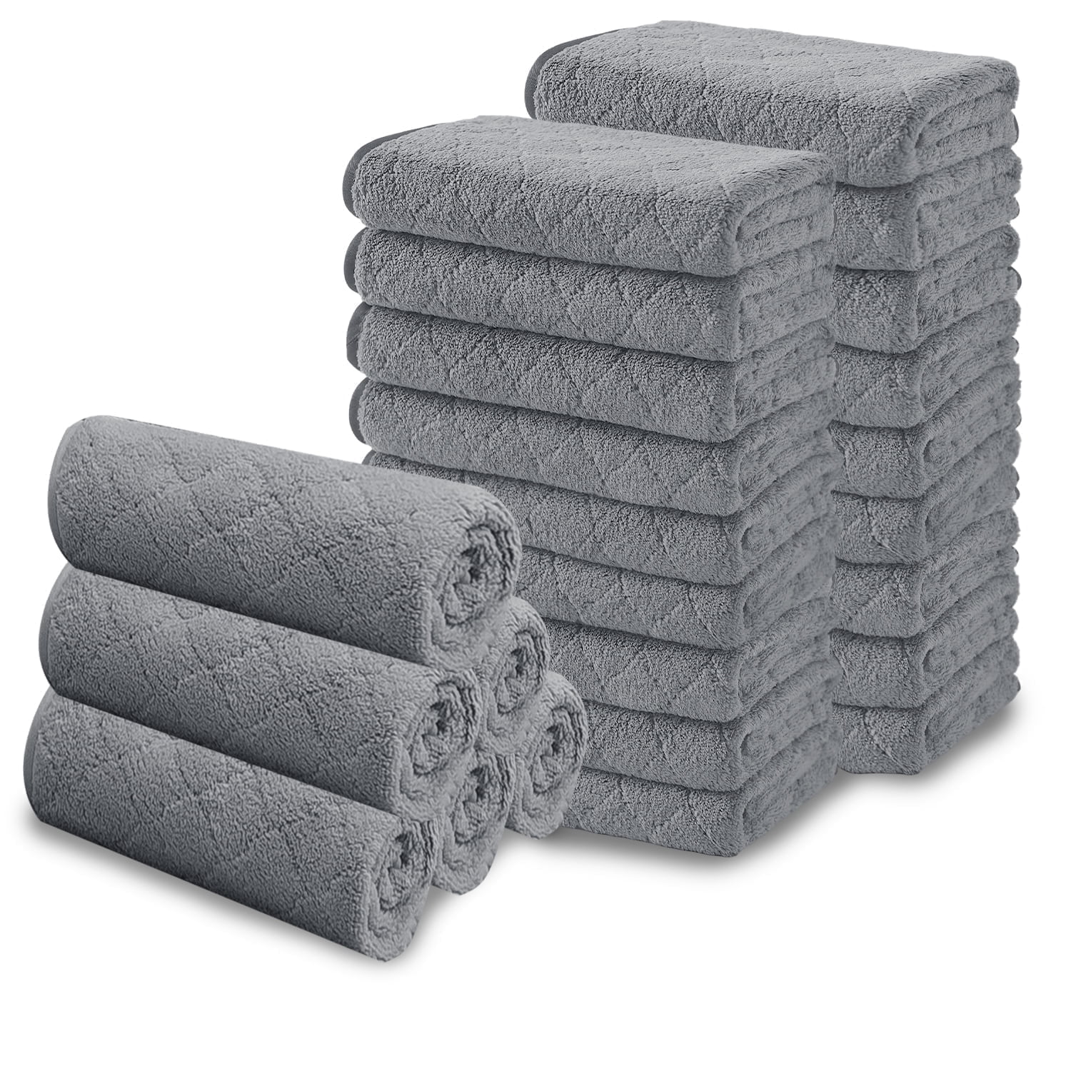 Beartech Microfiber Washcloths 24 Pack,13"x13" Quick Dry Ultra Soft and Highly Absorbent Washcloths for Bathroom,Kitchen Dish Towels -Dark Gray