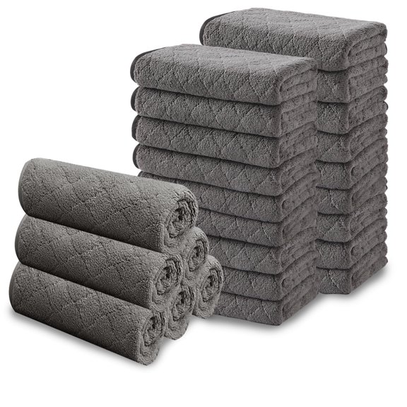 Beartech Microfiber Washcloths 24 Pack,13"x13" Quick Dry Ultra Soft and Highly Absorbent Washcloths for Bathroom,Kitchen Dish Towels -Dark Brown