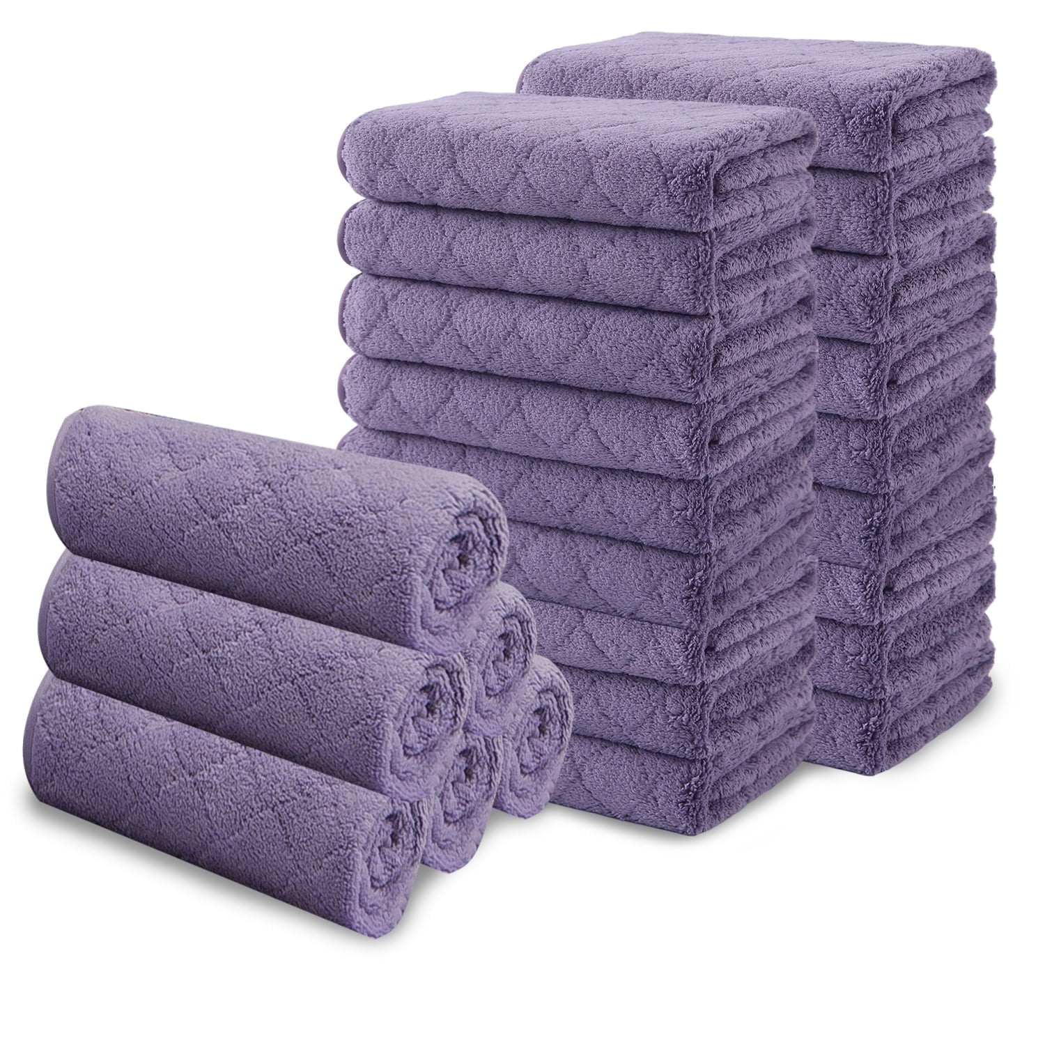 Beartech Microfiber Washcloths 24 Pack,13"x13" Quick Dry Ultra Soft and Highly Absorbent Washcloths for Bathroom,Kitchen Dish Towels -Dark Purple