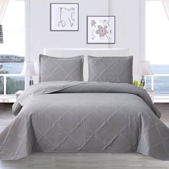 Beartech Solid Color Quilt Set King Size Gray Bedspread Coverlet Microfiber Bedding Lightweight Reversible Set,Soft Bedding for All Seasons
