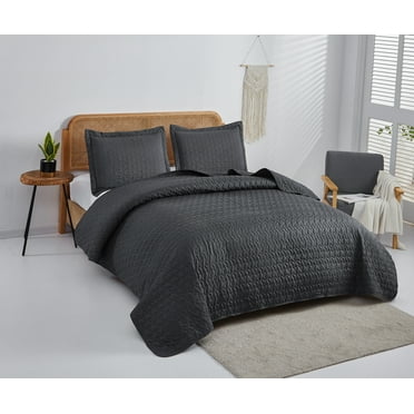 Anray Home Gray Quilt Queen/Full Size Floral Bedding Microfiber Bedspread Coverlet Set