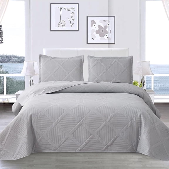 Beartech Solid Color Quilt Set Twin Size Light Gray Bedspread Coverlet Microfiber Bedding Lightweight Reversible Set,Soft Bedding for All Seasons