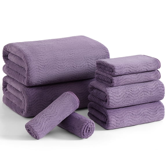 Beartech 8 Piece Microfiber Bath Towel Set Extra Large Soft Plush Less Lint Bathroom Highly Absorbent Quick Dry Towels-Dark Purple