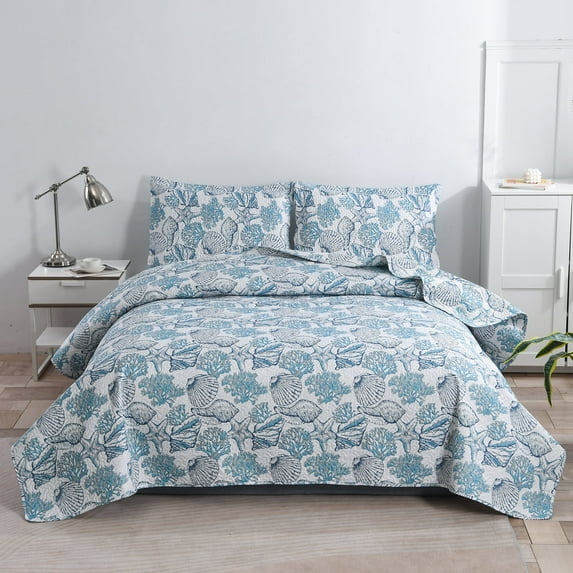 Beartech Ocean Quilt Set King Size Underwater World Quilt Lightweight Microfiber Bedspread Cabin Bedding Set