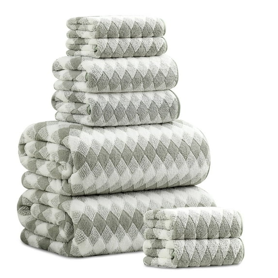 Beartech 8 Piece Microfiber Bath Towel Set 2 Oversized Bath Sheet,2 Hand Towels and 4 Washcloths| Ultra Soft & Less lint,Highly Absorbent Quick Dry Shower Towel For Bath Hotel-Gray Green