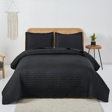 Anray Home Quilt Set King Size Black Bedspread Coverlet Microfiber Bedding Lightweight Reversible Set