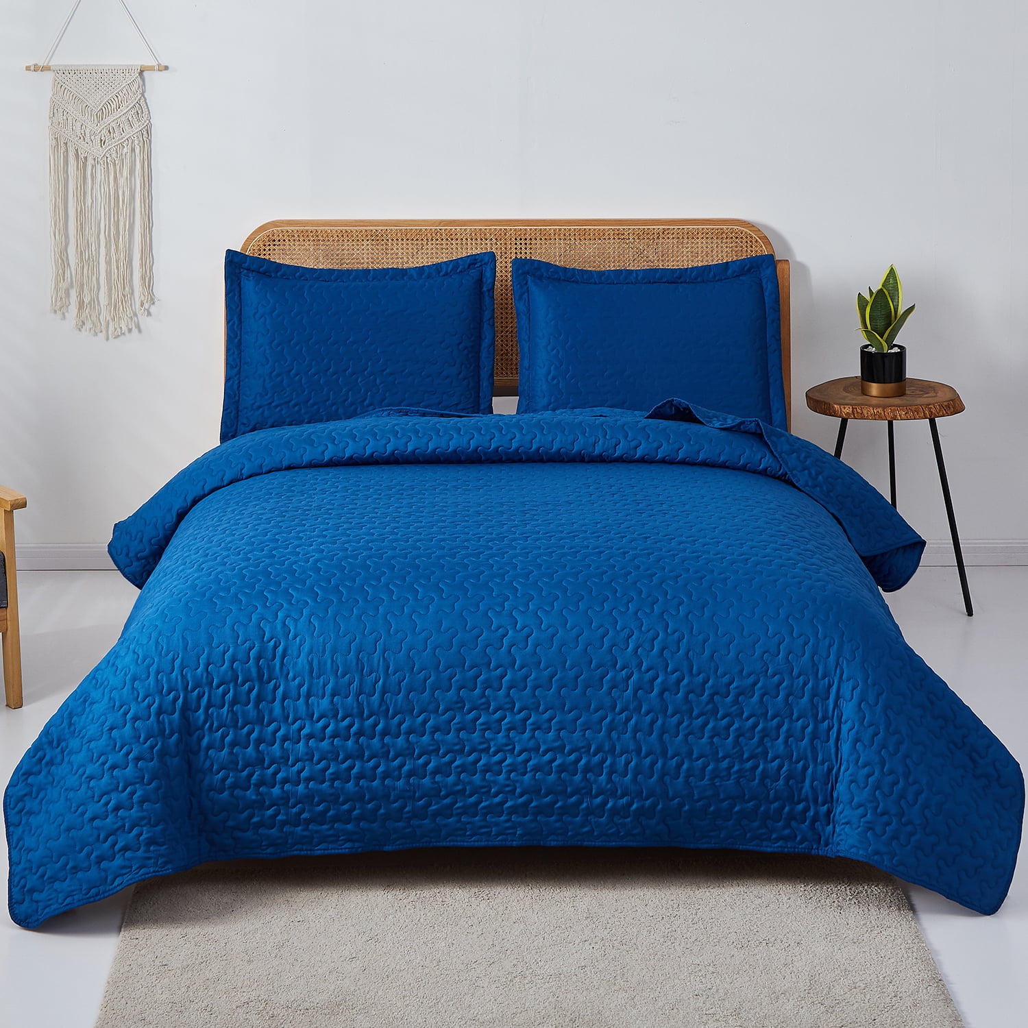 Anray Home Quilt Set King Size Navy Blue Bedspread Coverlet Microfiber Bedding Lightweight