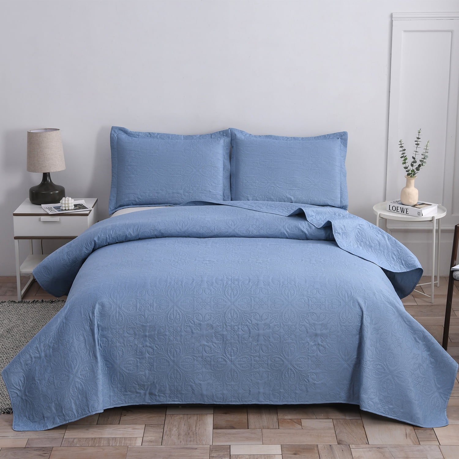 Anray Home Quilt Set Queen Size Light Blue Bedspread Coverlet Microfiber Bedding Lightweight