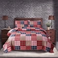 Anray Home Quilt Set Twin Size Stripe Plaid Bedspread Coverlet Red