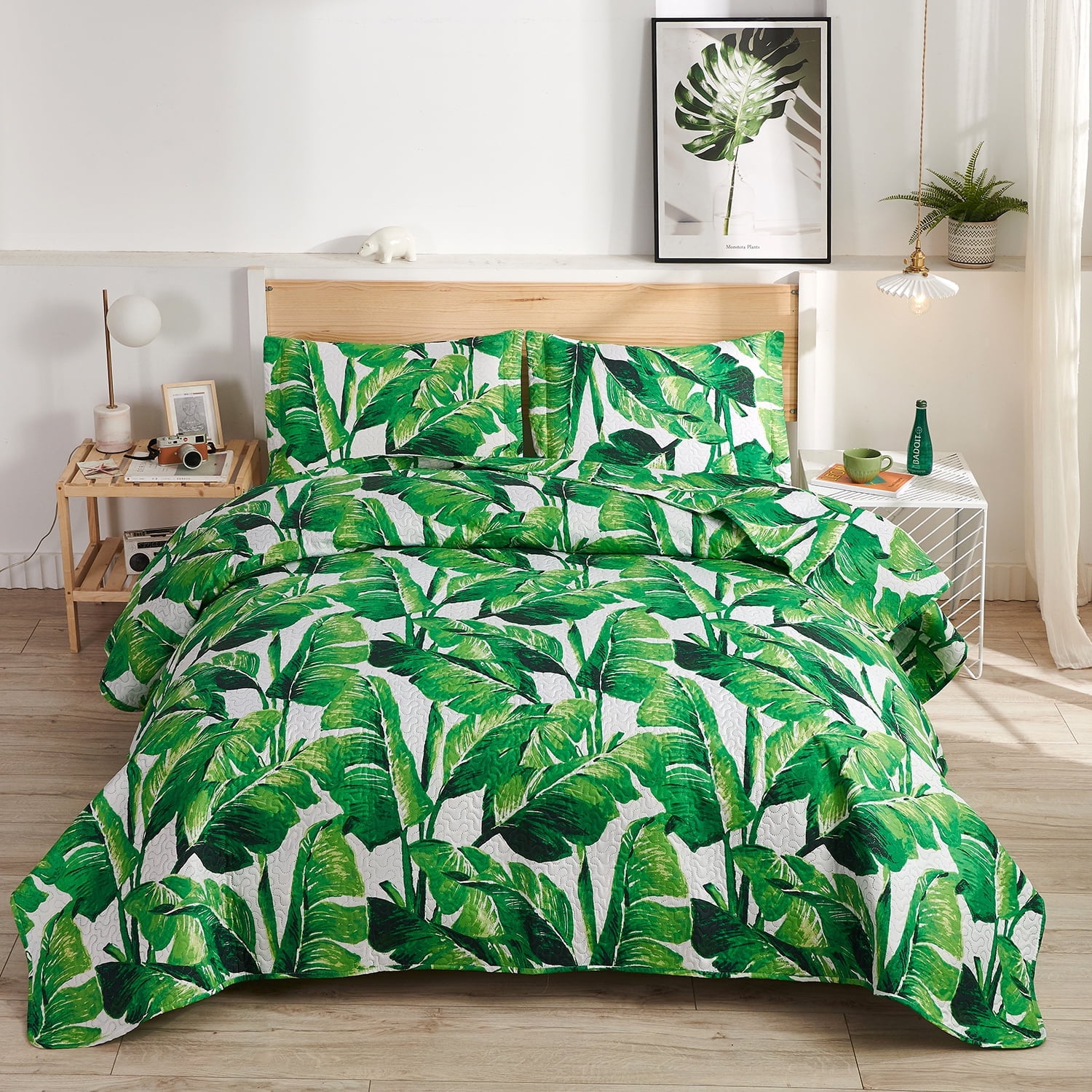 Anray Home Rainforest Quilt Set Twin Size Banana Leaf Quilt Lightweight