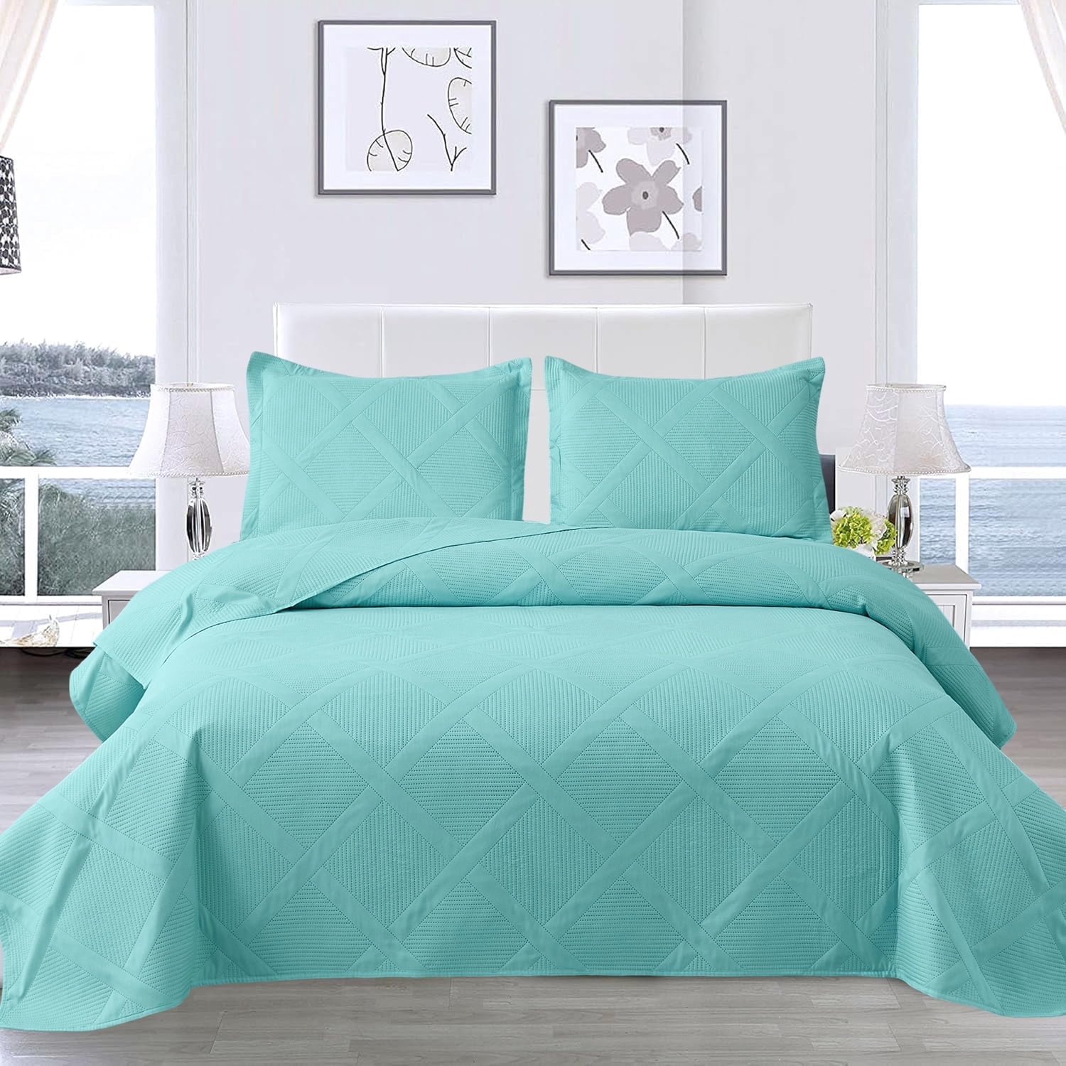 Beartech Solid Color Quilt Set Twin Size Apple Green Bedspread Coverlet Microfiber Bedding Lightweight Reversible Set,Soft Bedding for All Seasons