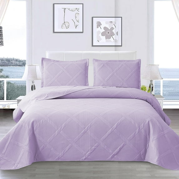 Beartech Solid Color Quilt Set Twin Size Light Purple Bedspread Coverlet Microfiber Bedding Lightweight Reversible Set,Soft Bedding for All Seasons