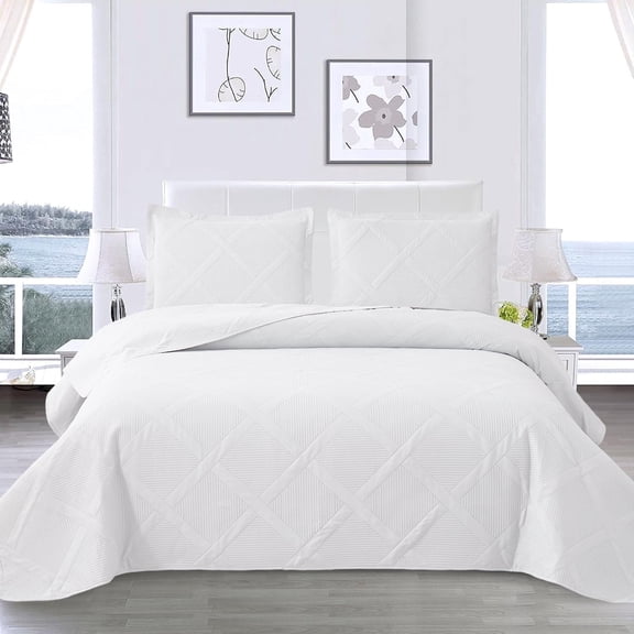 Beartech Solid Color Quilt Set Queen/Full Size White Bedspread Coverlet Microfiber Bedding Lightweight Reversible Set,Soft Bedding for All Seasons