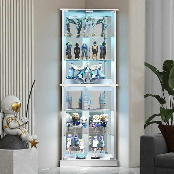 Anrist Corner Display Cabinet with RGB LED Lights, 6-Tier Curio Cabinet with glass doors for Collectibles, Home, Office, White